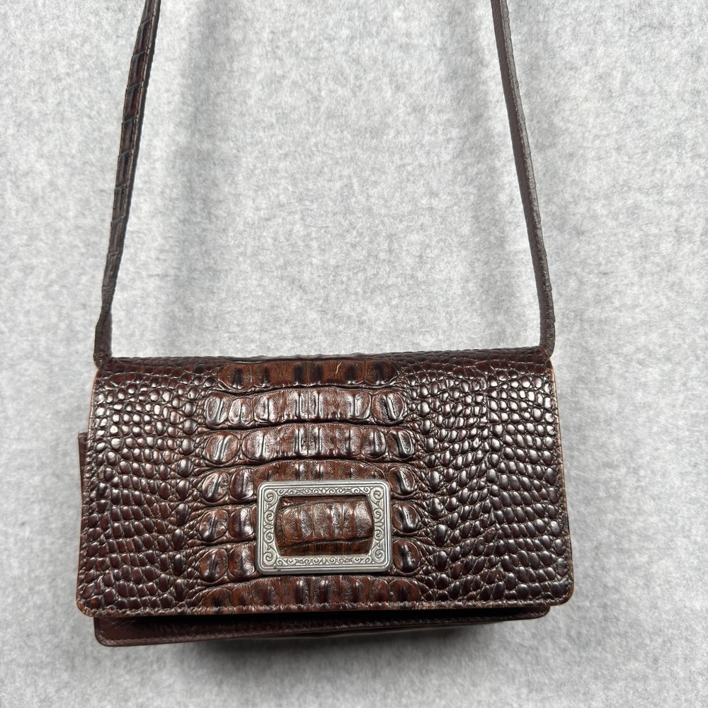 Brighton Brown Leather Croc Embossed Cross Body Purse Wallet Multi Pocket Phone